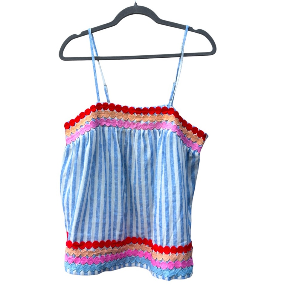 Entro Women’s L Cotton Striped Smocked Tank Top With Colorful Dot Detailing - Picture 7 of 12